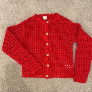 Vibrant Red Crochet Cardigan